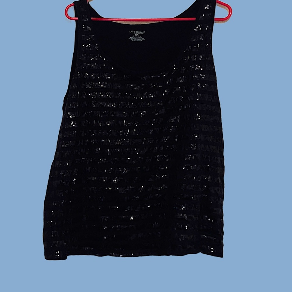 Striped Black Sequins Across A Tank-Top